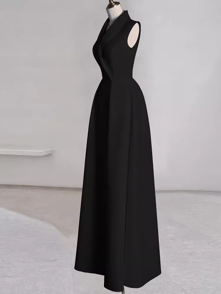 Sexy A line Black Satin Party Dresses Long Prom Dresses P1057