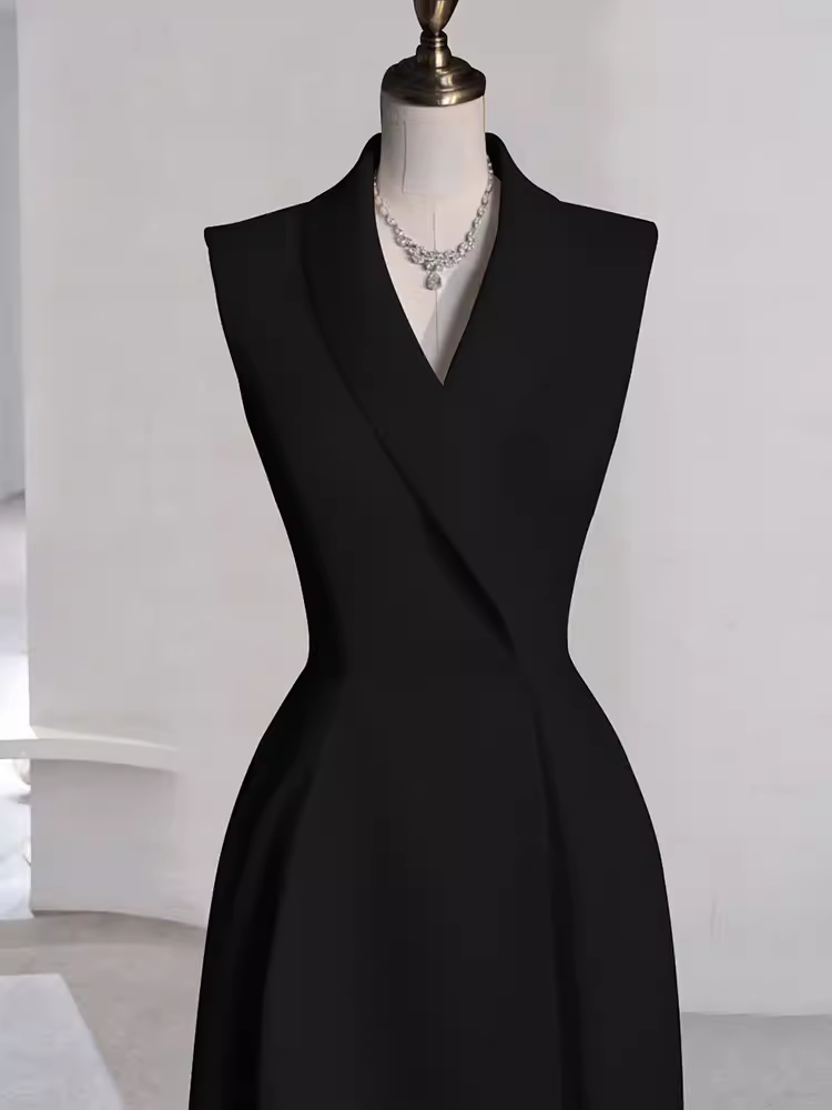 Sexy A line Black Satin Party Dresses Long Prom Dresses P1057