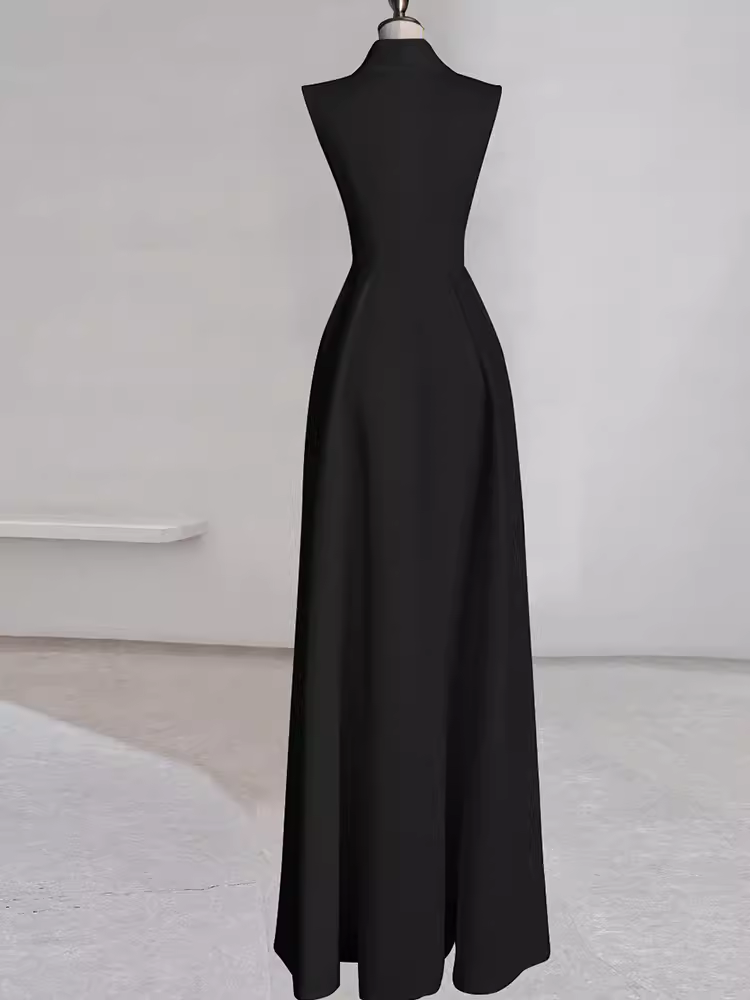 Sexy A line Black Satin Party Dresses Long Prom Dresses P1057