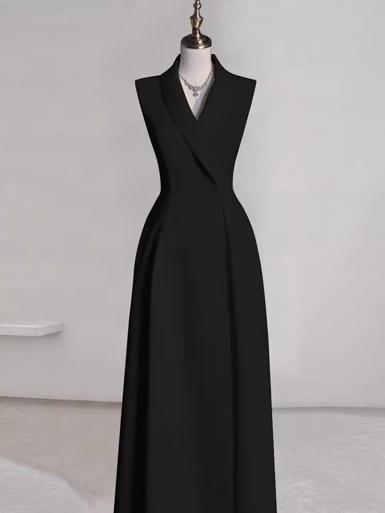Sexy A line Black Satin Party Dresses Long Prom Dresses P1057
