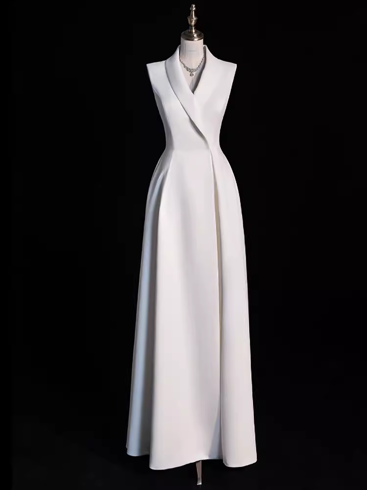 Sexy A line Satin Party Dresses Long White Prom Dresses P1058