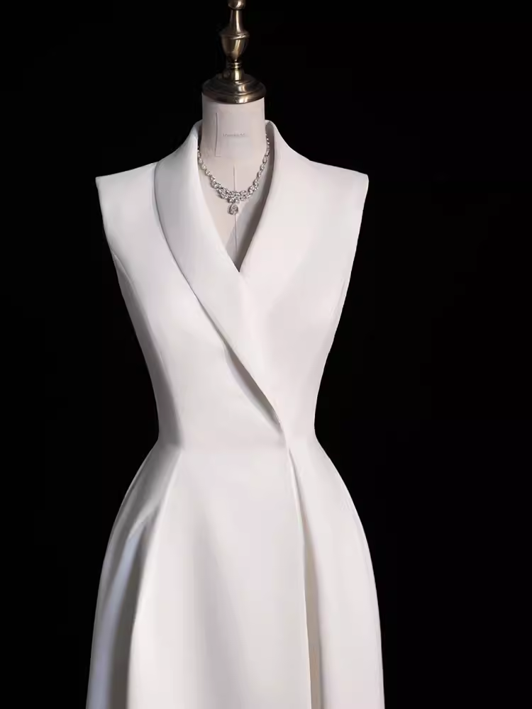 Sexy A line Satin Party Dresses Long White Prom Dresses P1058