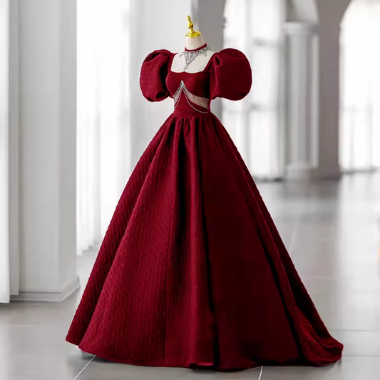 Princess Ball Gown Red Lace Long Prom Dress P1134