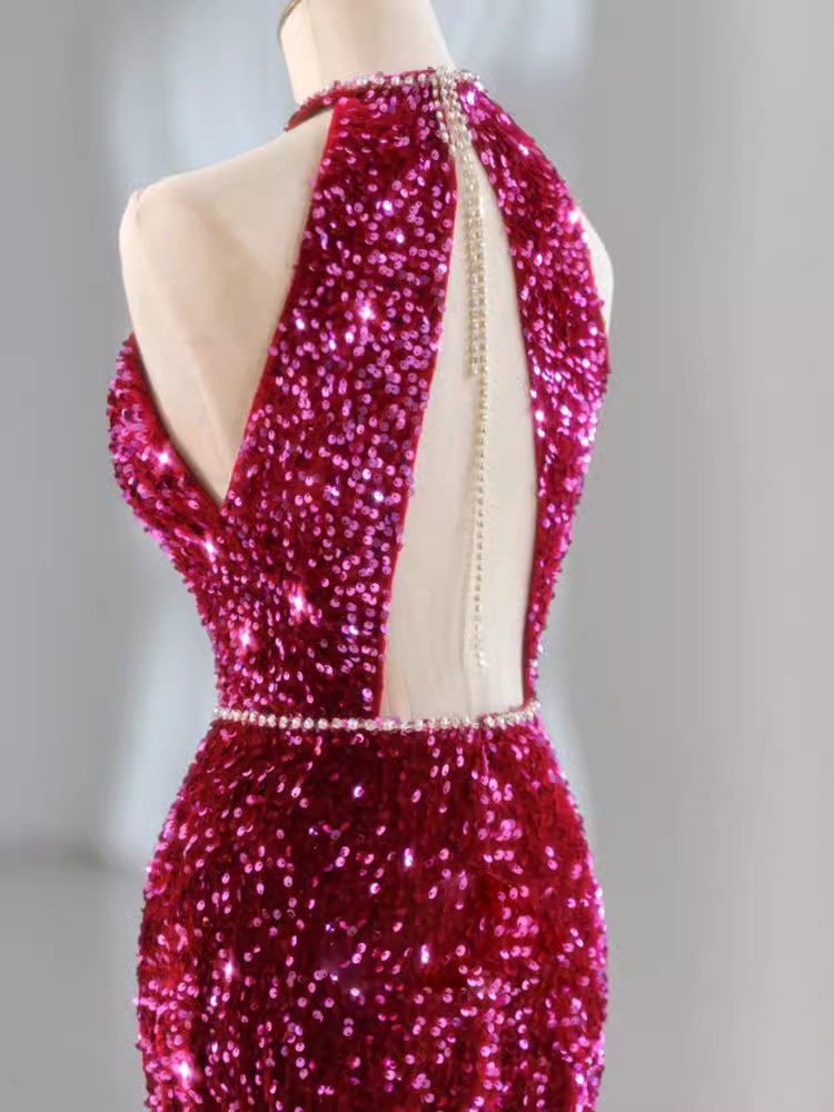 Modest Mermaid Long Sleeveless Sequin Prom Dresses P1232