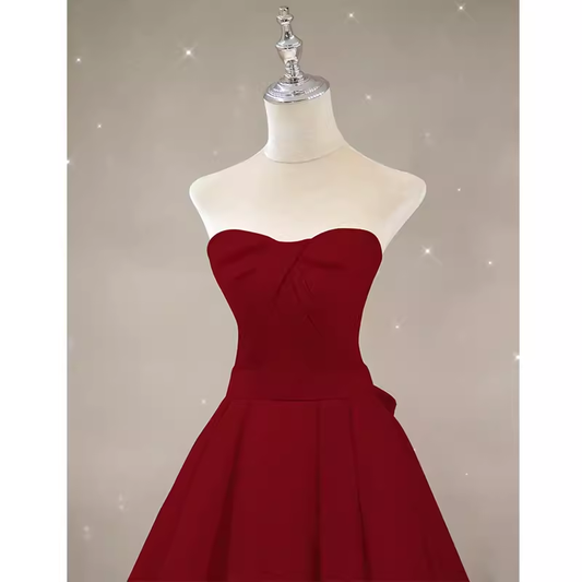 Simple A line Strapless Long Red Prom Dress Evening Dress P1363