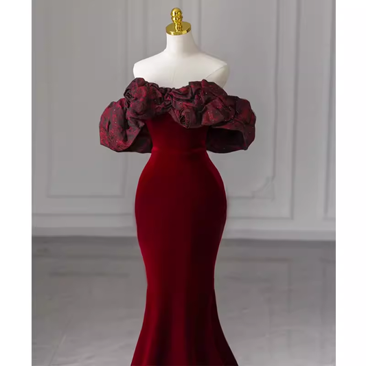 Beautiful Mermaid Off The Shoulder Long Red Prom Dress P1329
