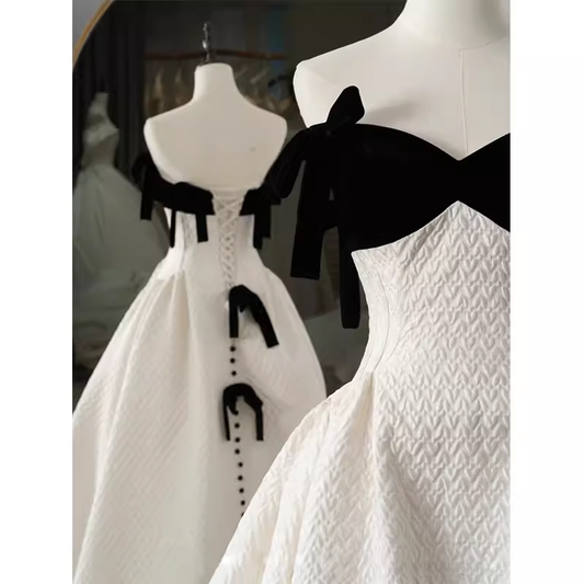 Beautiful Ball Gown Straps White Lace Long Prom Dress P1367