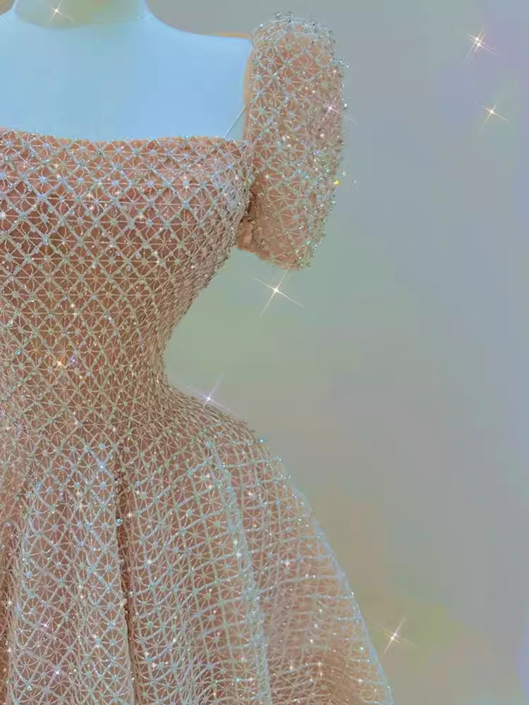 Sparkle A line Square Neckline Sequin Pink Long Prom Dress P1369