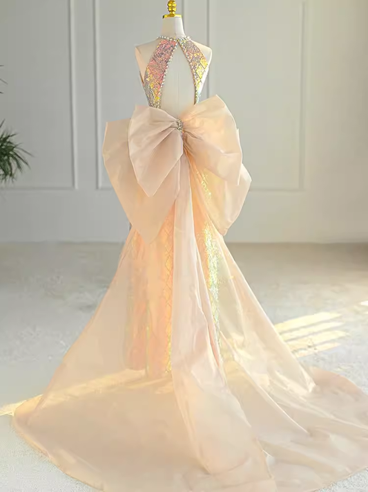 Sparkle A line Scoop Neckline Sequin Pink Long Prom Dress P1370