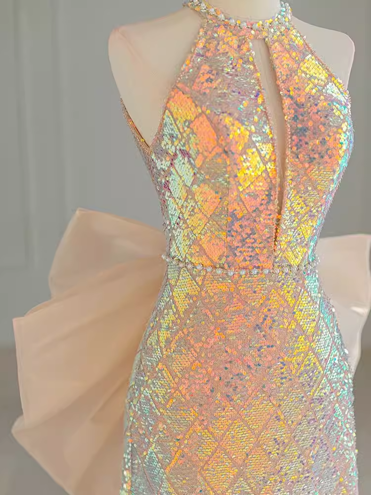 Sparkle A line Scoop Neckline Sequin Pink Long Prom Dress P1370