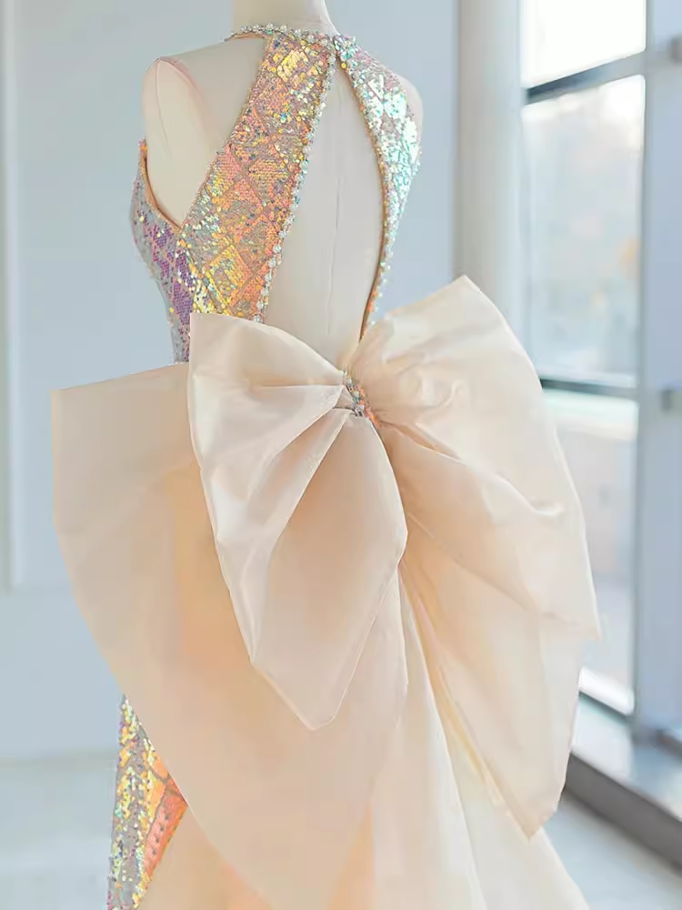 Sparkle A line Scoop Neckline Sequin Pink Long Prom Dress P1370