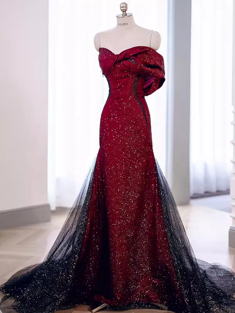 Mermaid Strapless Long Burgundy Prom Dress P1421 – PreppyDress