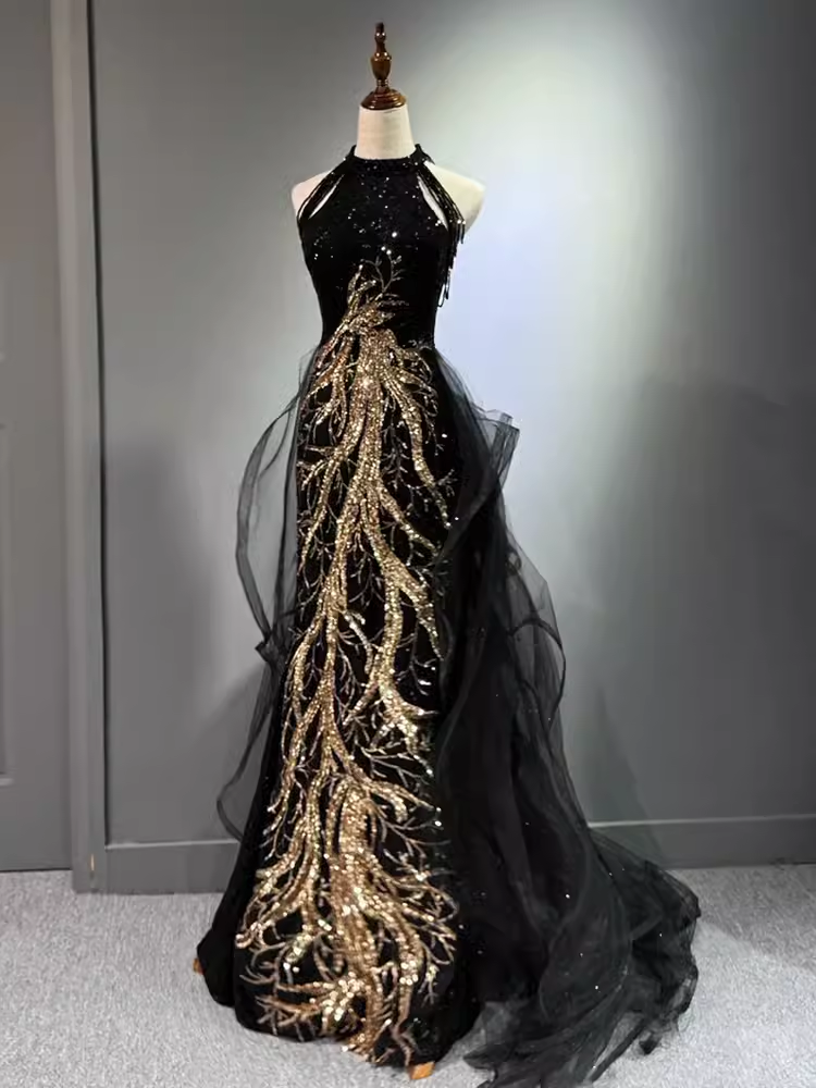 Modest Mermaid Halter Long Black Prom Dress P1423 PreppyDress Modest Mermaid Halter Long Black Prom Dress P1423 PreppyDress
