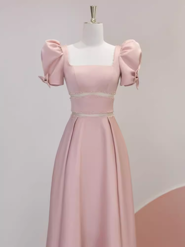Modest A Line Short Sleeves Long Pink Prom Dress P1424 Modest A Line Short Sleeves Long Pink Prom Dress P1424