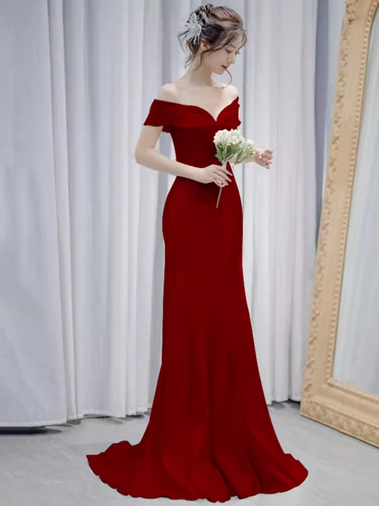 Sexy Mermaid Off the Shoulder Long Red Prom Dress P1536