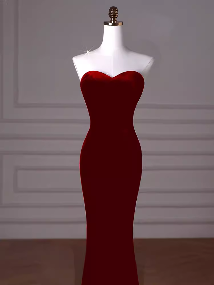 Mermaid Strapless Red Prom Dress Long Party Dresses P1605