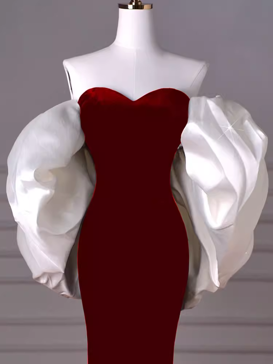 Mermaid Strapless Red Prom Dress Long Party Dresses P1605