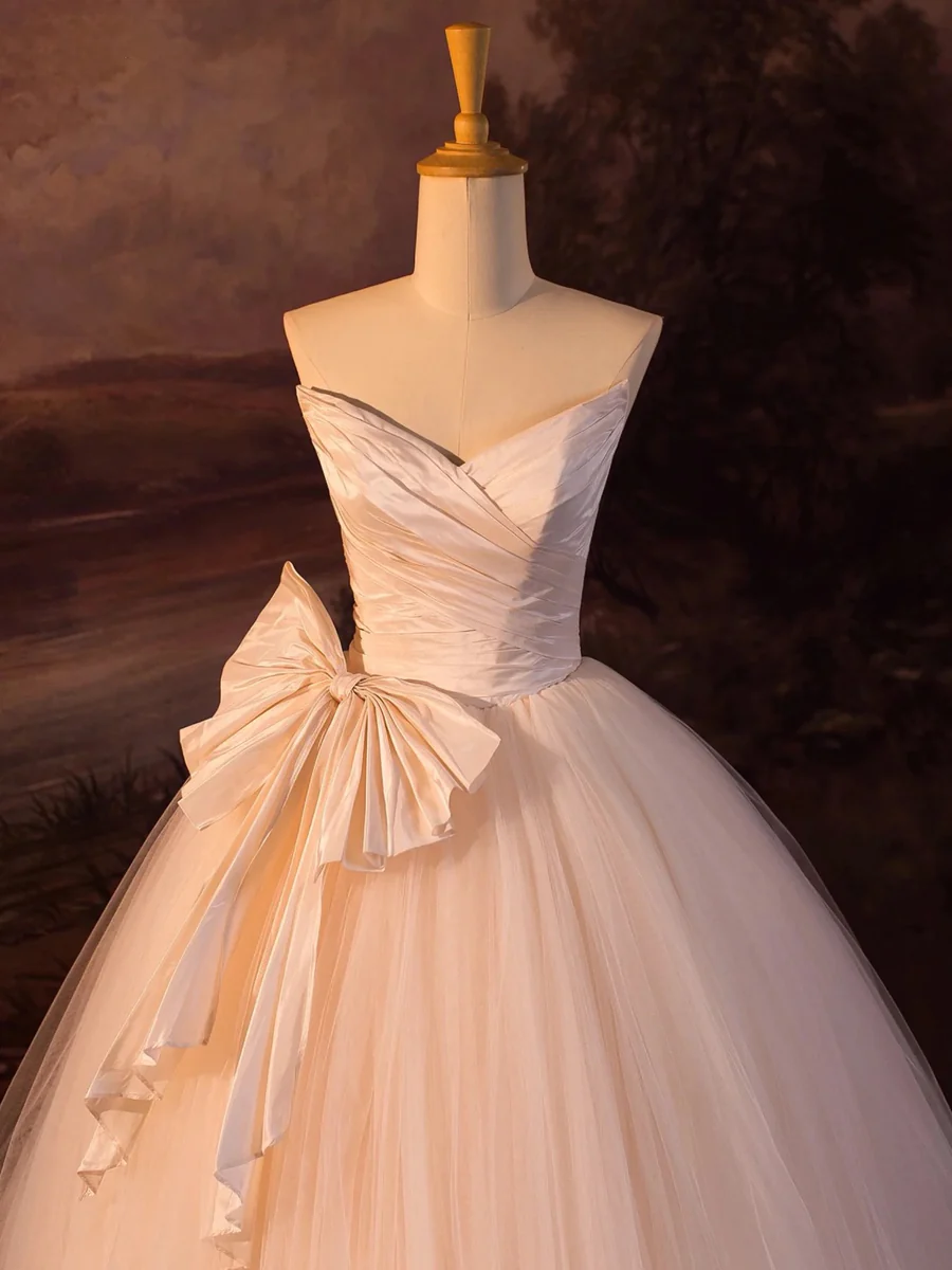 Beautiful A-Line Strapless Tulle Long Prom Dress Evening Dress P1845