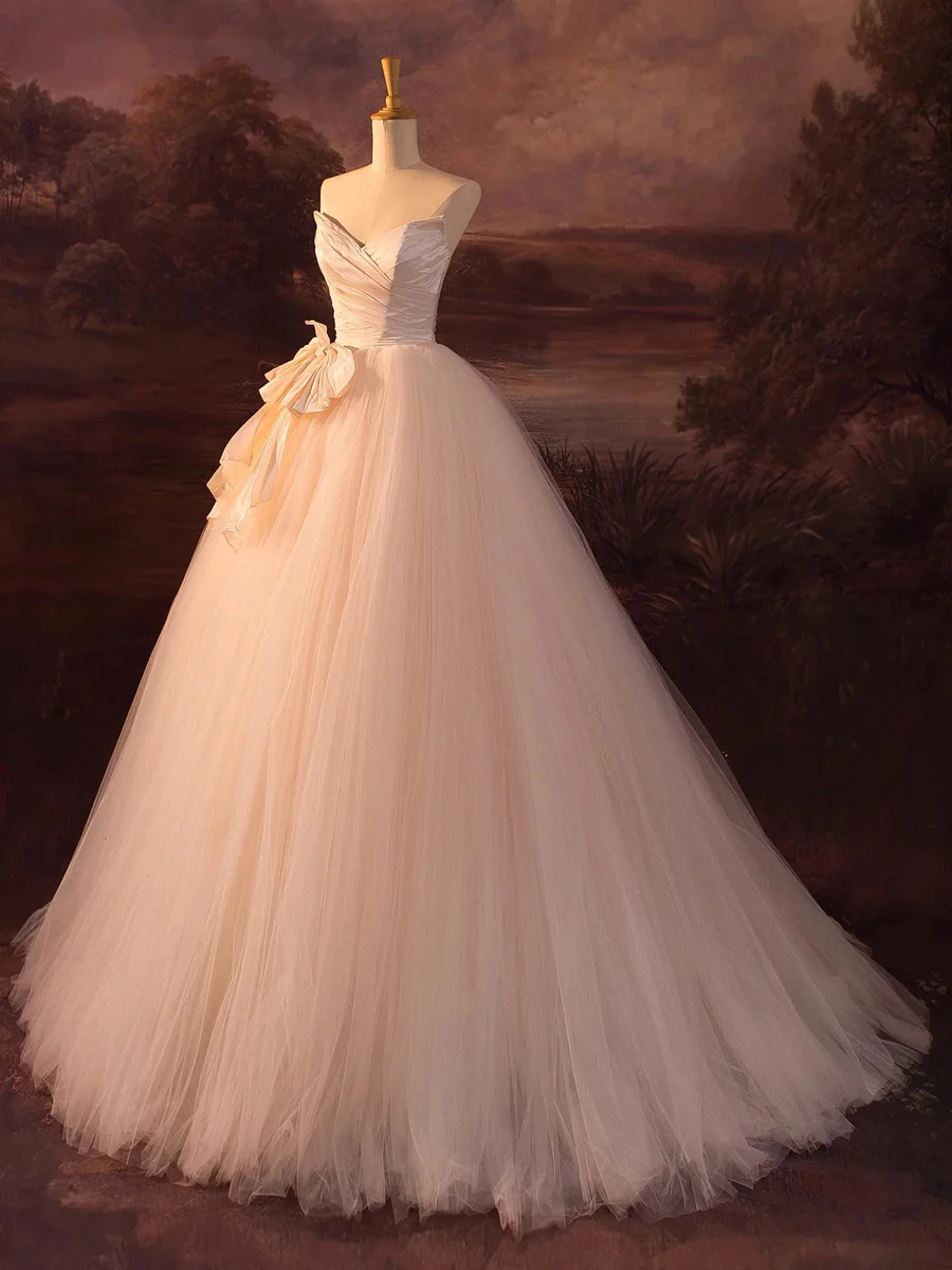 Beautiful A-Line Strapless Tulle Long Prom Dress Evening Dress P1845