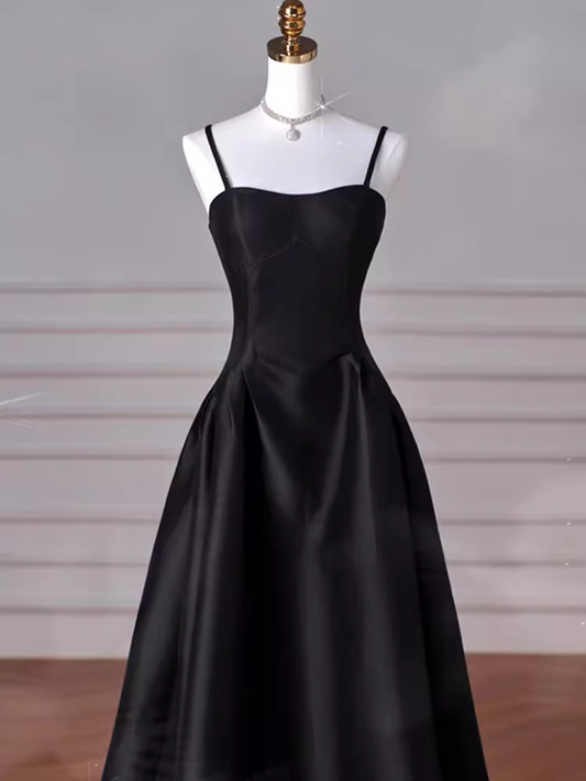 Gorgeous A line Straps Satin Black Prom Dress P1877