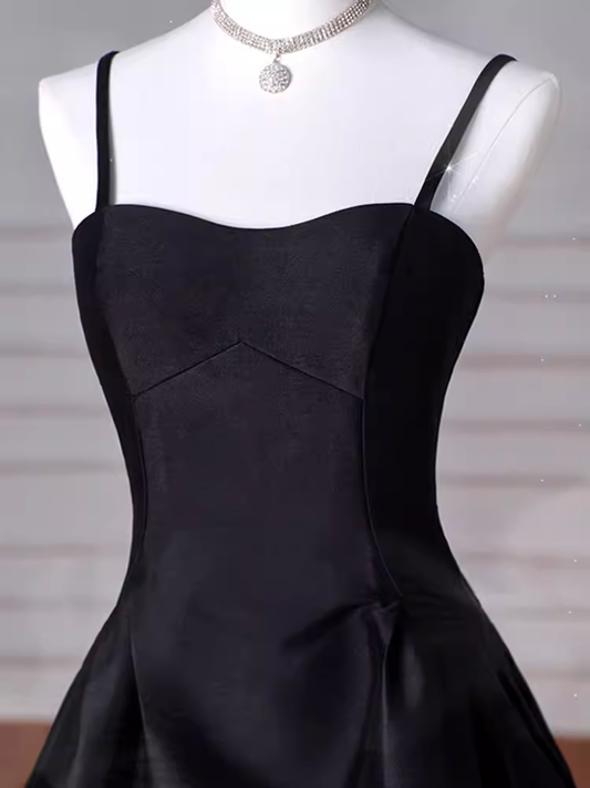 Gorgeous A line Straps Satin Black Prom Dress P1877