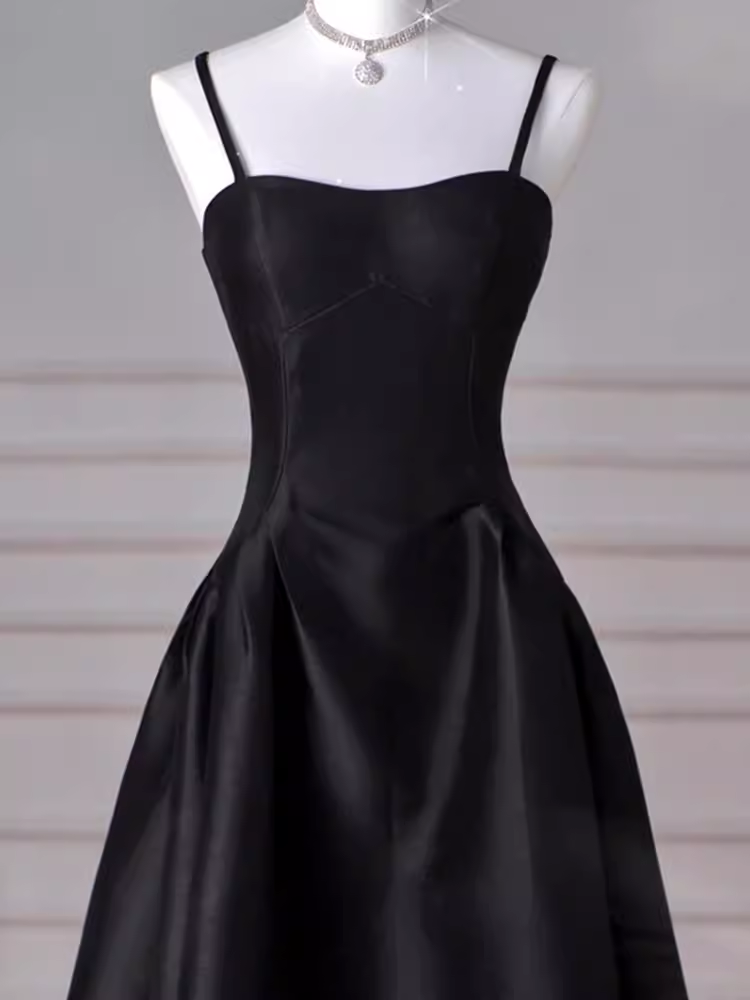 Gorgeous A line Straps Satin Black Prom Dress P1877