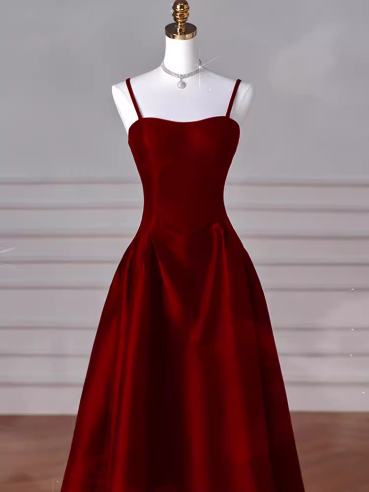 Gorgeous A line Straps Satin Burgundy Prom Dress P1878 – PreppyDress