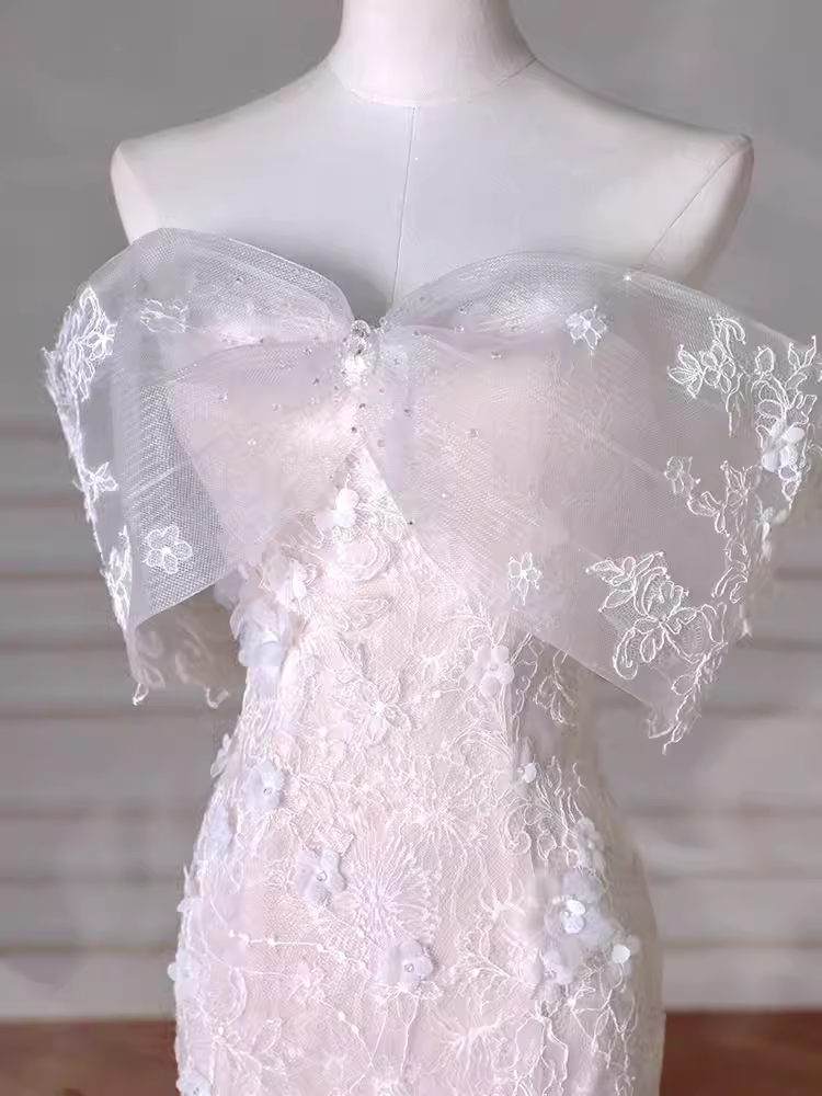 Vintage Mermaid Strapless Long White Lace Wedding Dresses P1926