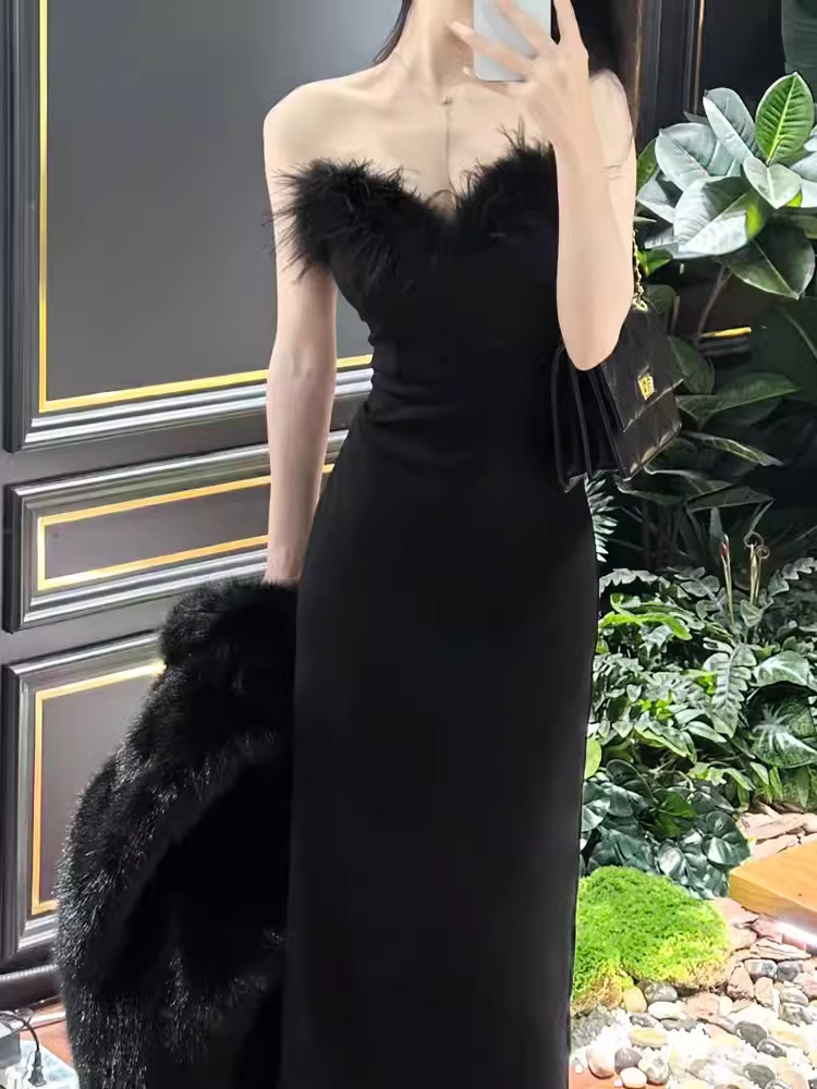 Mermaid Sweetheart Long Black Velvet Prom Dresses P1919