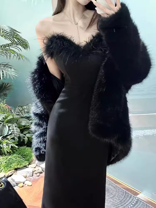 Mermaid Sweetheart Long Black Velvet Prom Dresses P1919