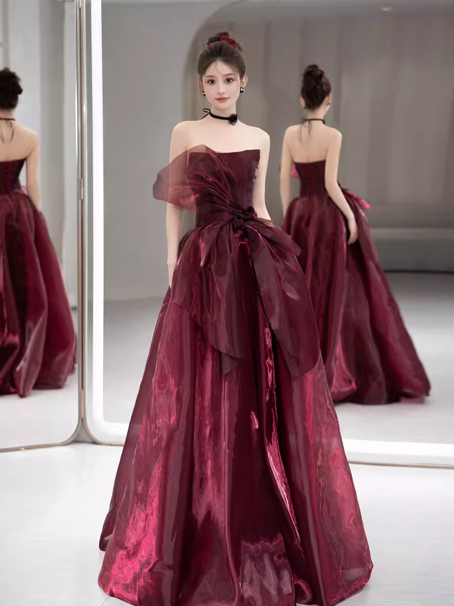 Ball Gown Strapless Burgundy Organza Prom Dresses Long Evening Dress P PreppyDress Ball Gown Strapless Burgundy Organza Prom Dresses Long Evening Dress P PreppyDress