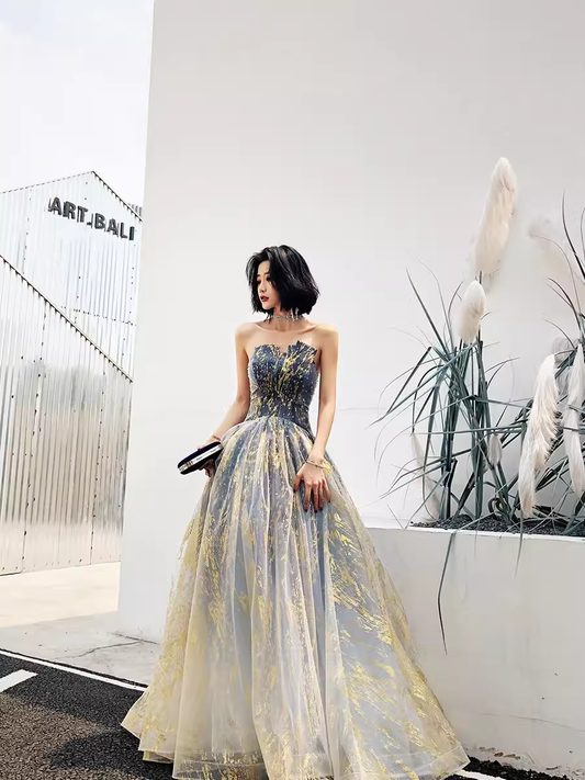 Ball Gown Strapless Sequin Prom Dresses Long Evening Dress P2024