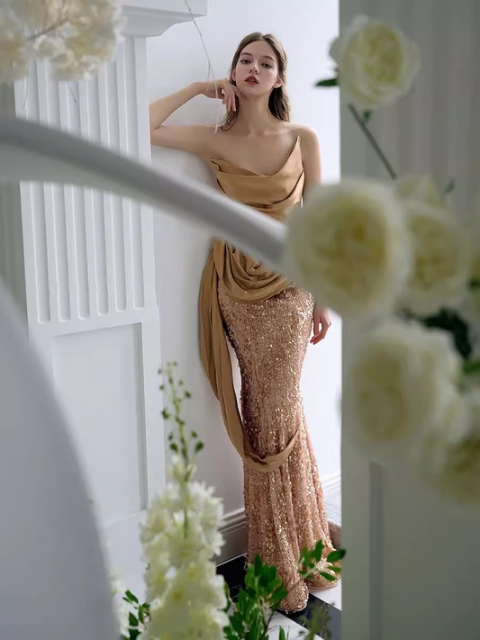 Mermaid Strapless Sequin Prom Dresses Evening Dress P2061