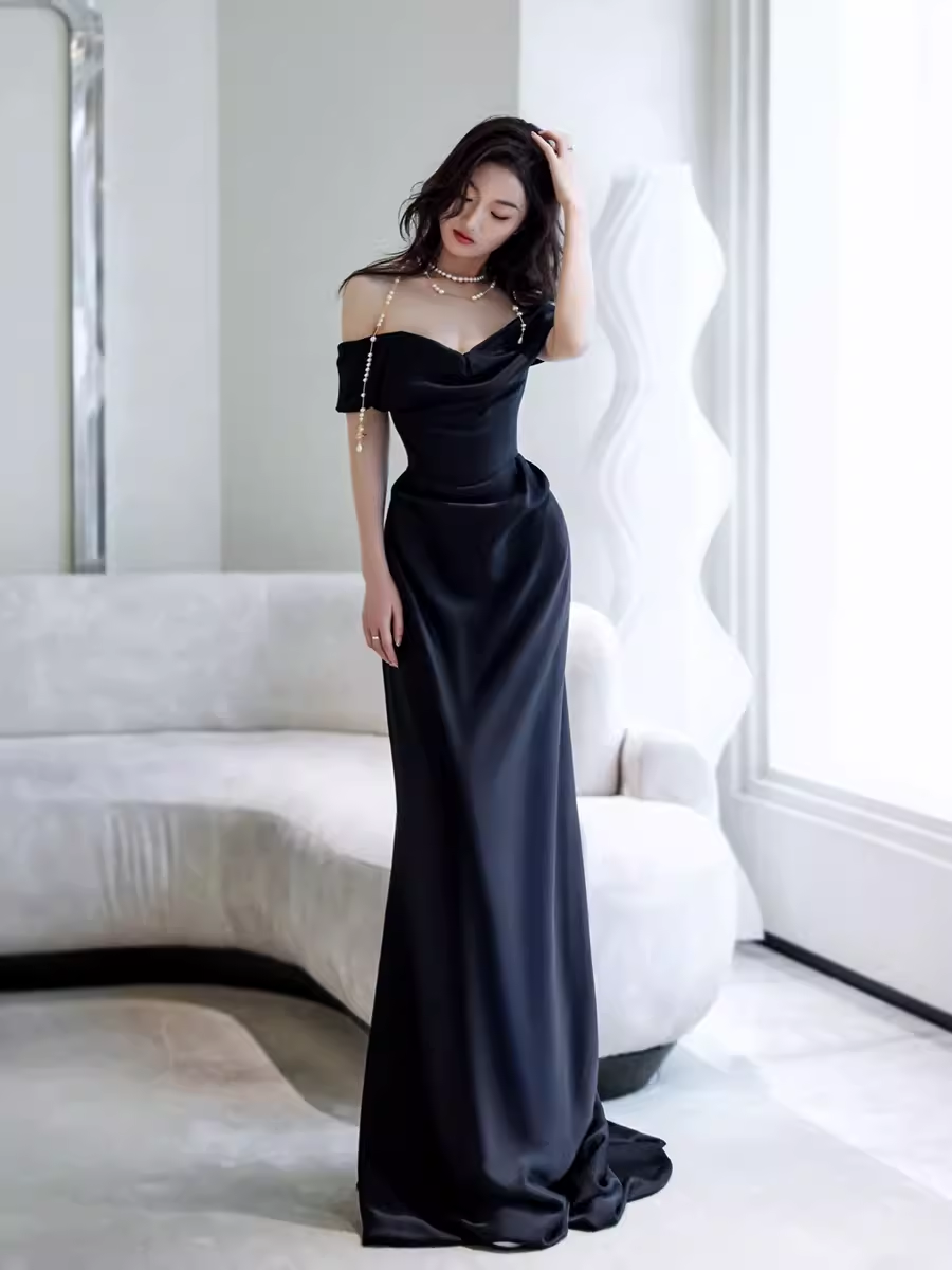 Simple Mermaid Off The Shoulder Black Prom Dresses Evening Dress P2064 PreppyDress Simple Mermaid Off The Shoulder Black Prom Dresses Evening Dress P2064 PreppyDress