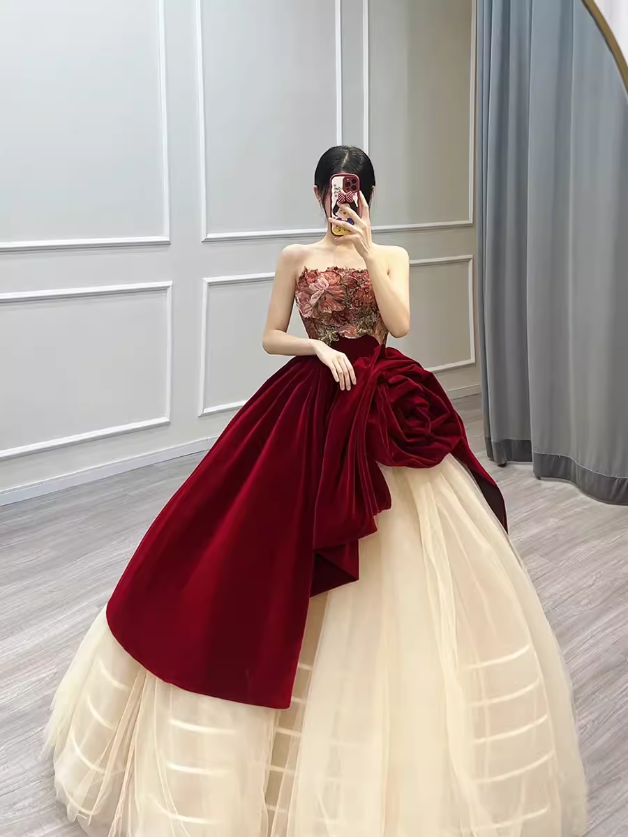 Ball Gown Strapless Burgundy Sweet 16 Dresses P2154
