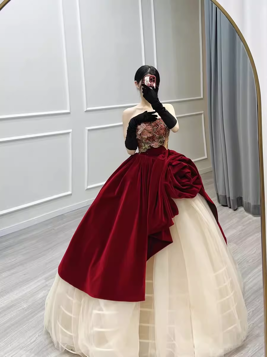 Ball Gown Strapless Burgundy Sweet 16 Dresses P2154