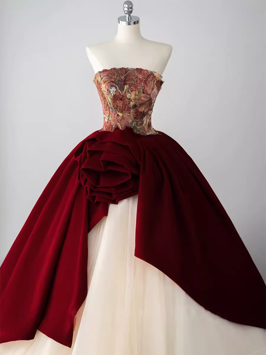 Ball Gown Strapless Burgundy Sweet 16 Dresses P2154