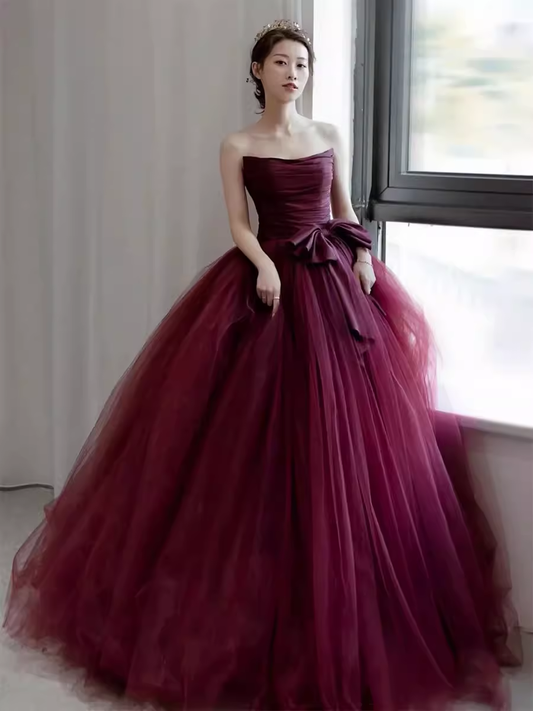 Ball Gown Burgundy Strapless Prom Dresses Evening Dress P2159