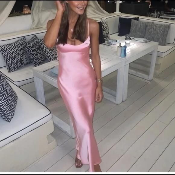 Einfaches A-Linien-Trägerloses Partykleid aus Seidensatin in Pink, Ballkleid P845