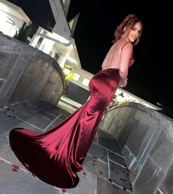 Sexy Mermaid Burgundy Spaghetti Straps Prom Dress 22th Birthday Outfits P750