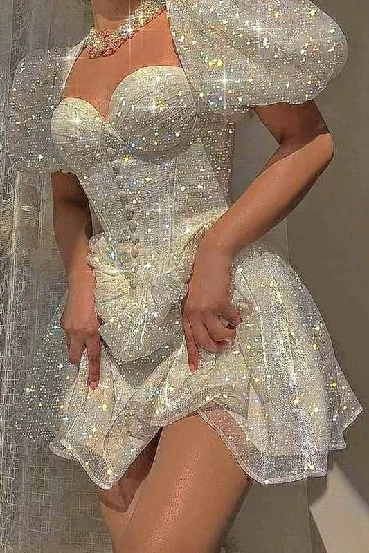 Elegant Glitter Sweetheart Mini 17th Birthday Dresses White Birthday Outfit P330