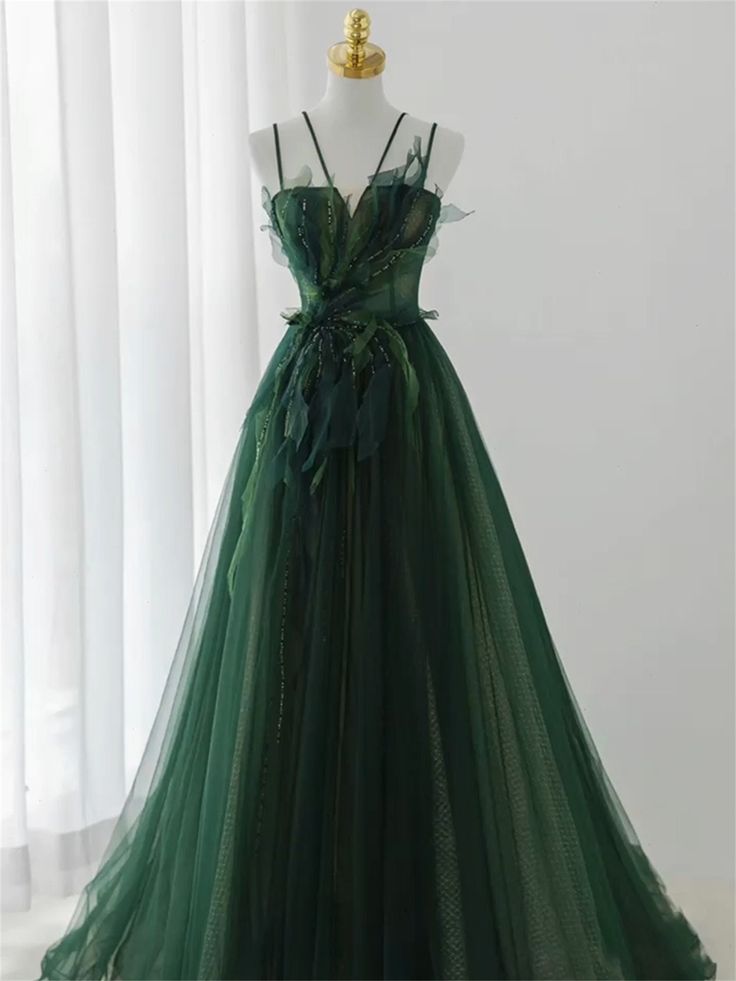 Forest Style Emerald Green Beading Tulle Dress, Prom Dress Fairy,Eveni PreppyDress Forest Style Emerald Green Beading Tulle Dress, Prom Dress Fairy,Eveni PreppyDress