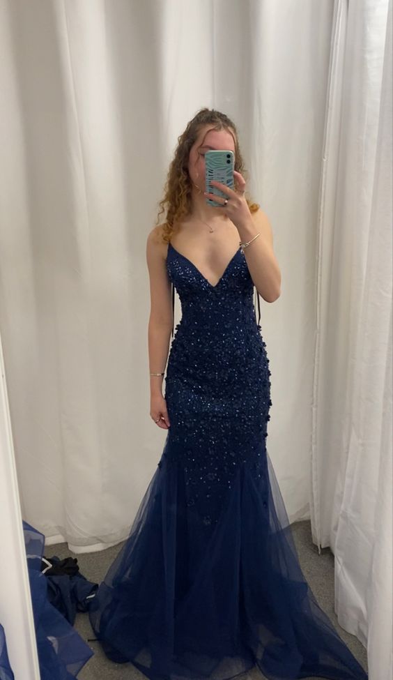 Vintage Navy Blue Prom Dress Sexy Mermaid Birthday Outfits P388 - AS PHOTO / US2 Vintage Navy Blue Prom Dress Sexy Mermaid Birthday Outfits P388 - AS PHOTO / US2