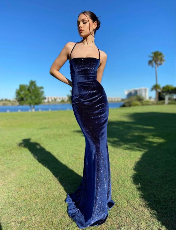 Vintage Navy Blue Prom Dress Sexy Mermaid 17th Birthday Outfits P389 - AS PHOTO / US2 Vintage Navy Blue Prom Dress Sexy Mermaid 17th Birthday Outfits P389 - AS PHOTO / US2