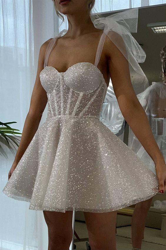 Sliver Beaded Bow Tie Straps A-line 17th Birthday Dresses Short Birthd