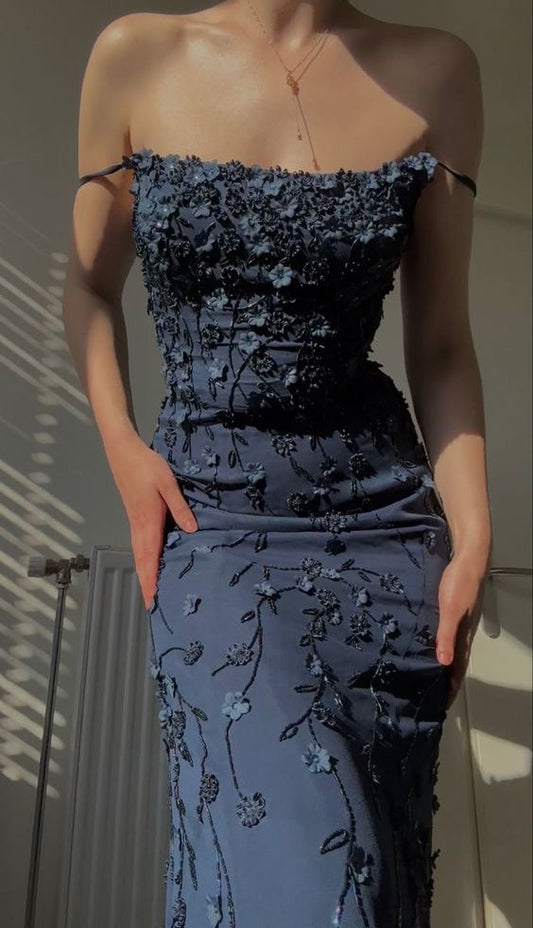 Vintage Navy Blue Spaghetti Straps Prom Dress Sexy Mermaid 17th Birthday Outfits P390