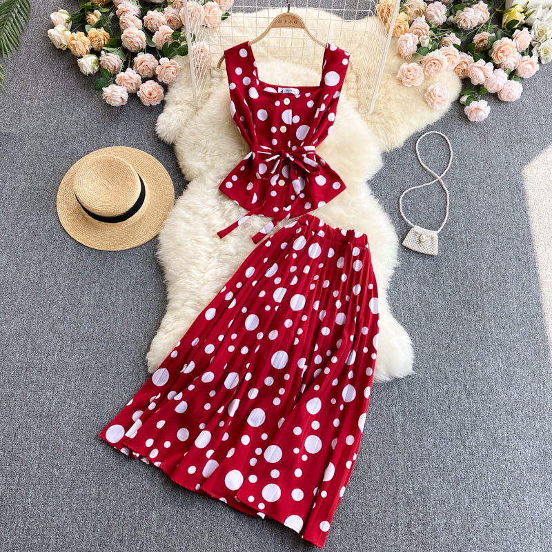 Cute Regular Polka Dot Dress Two Pieces Dress P313