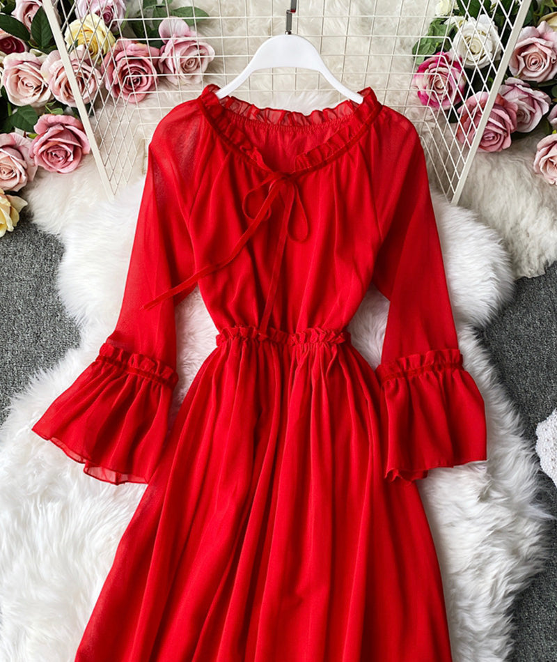 Red A Line Chiffon Dress Fashion Girl Dress P303