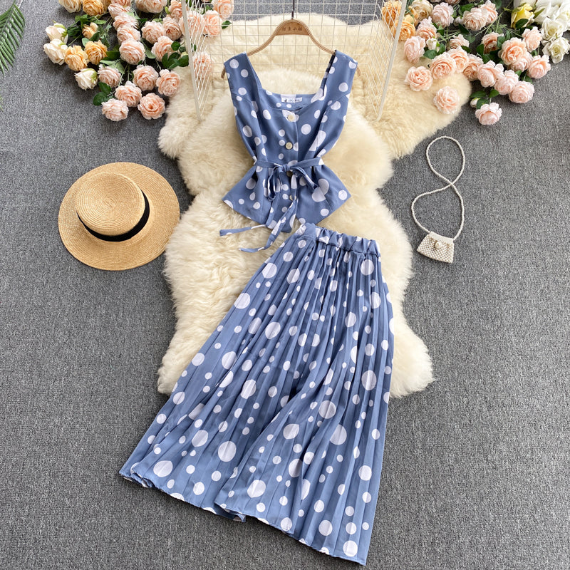Cute Regular Polka Dot Dress Two Pieces Dress P313