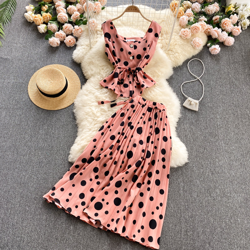 Cute Regular Polka Dot Dress Two Pieces Dress P313